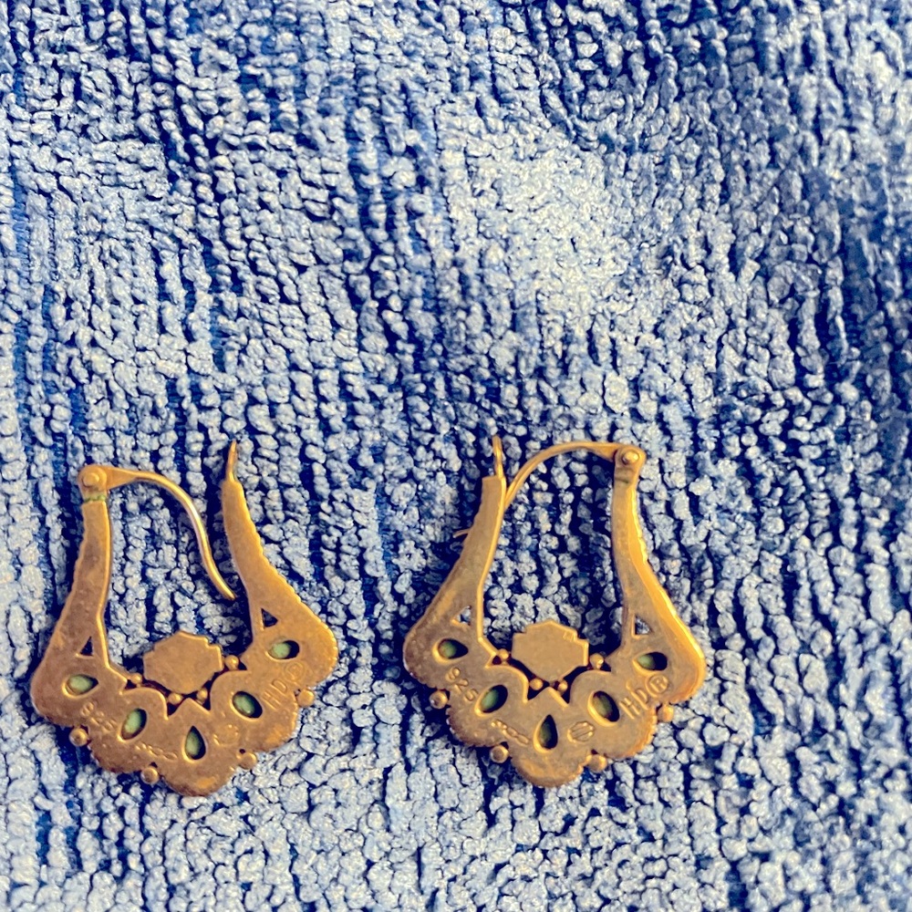 Sterling Silver Harley Davidson Earrings with Turquoise - Picture 2 of 2